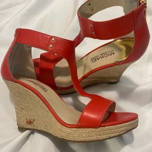 Michael Kors Red-Orange Leather Wedge Heels